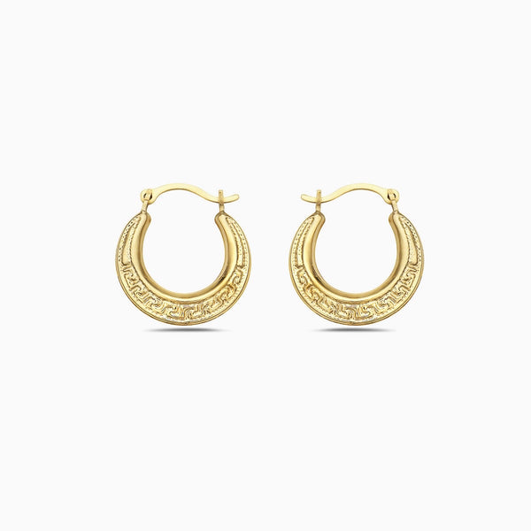 pori jewelers 14K Gold Greek Key Hoop Earrings