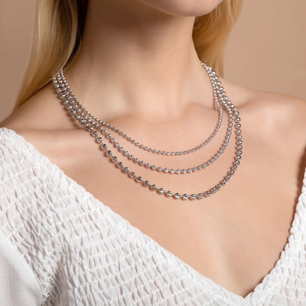 Pori Jewelers Silver 3MM Moon Cut Bead Chain Necklaces