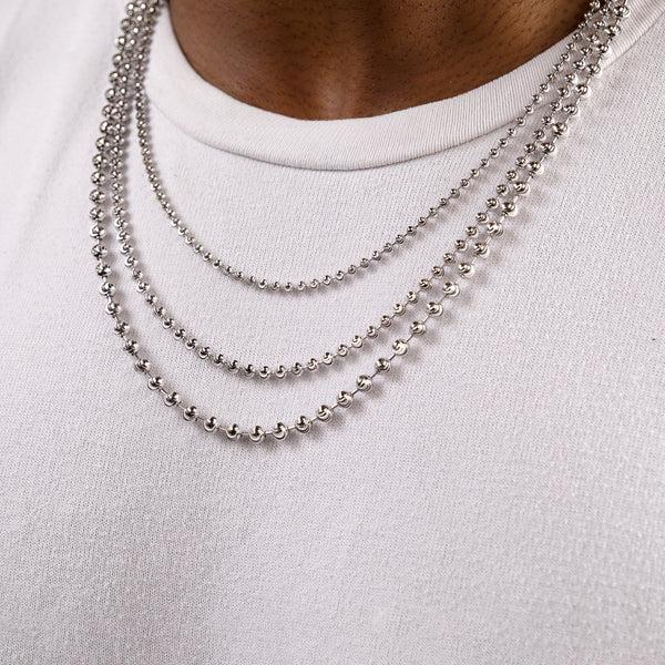 Pori Jewelers Silver 4MM Moon Cut Bead Chain Necklaces