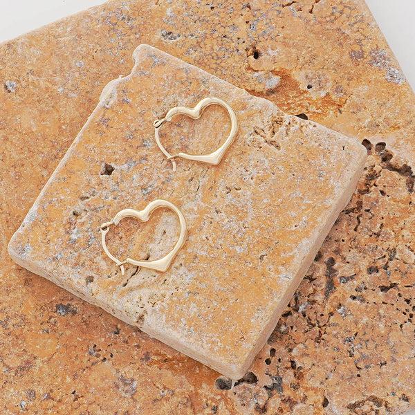 Pori Jewelers Solid Gold Cutesy Open Heart Hoop Earrings