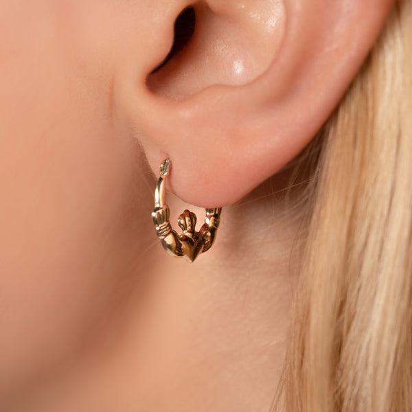 Pori Jewelers Solid Gold Irish Claddagh Hoop Earrings