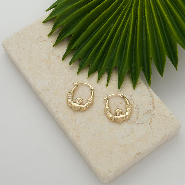 Pori Jewelers Solid Gold Irish Claddagh Hoop Earrings
