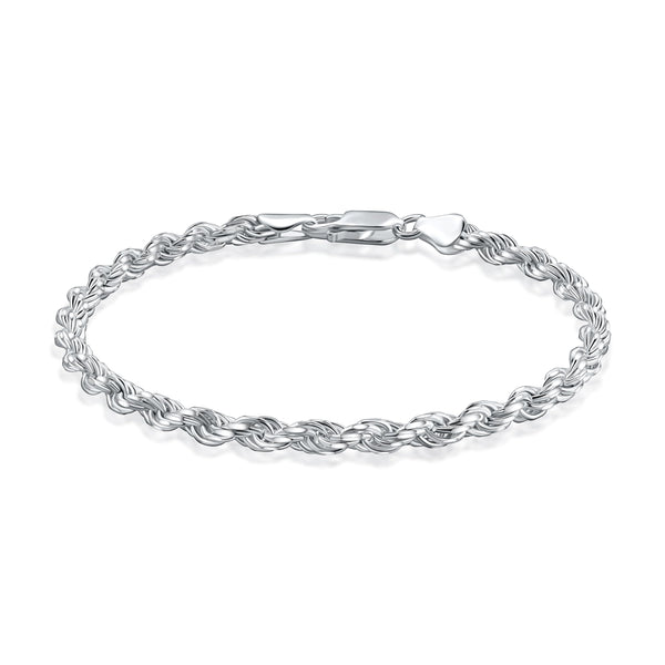 Pori Jewelers Sterling Silver 4mm Classic Rope Chain Link Bracelet