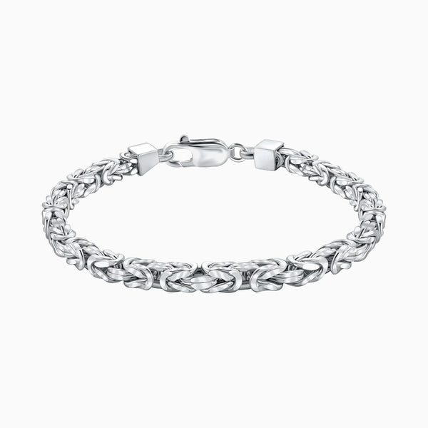 pori jewelers Sterling Silver 5mm Solid Square Byzantine Bracelet for Men - Handmade in Italy