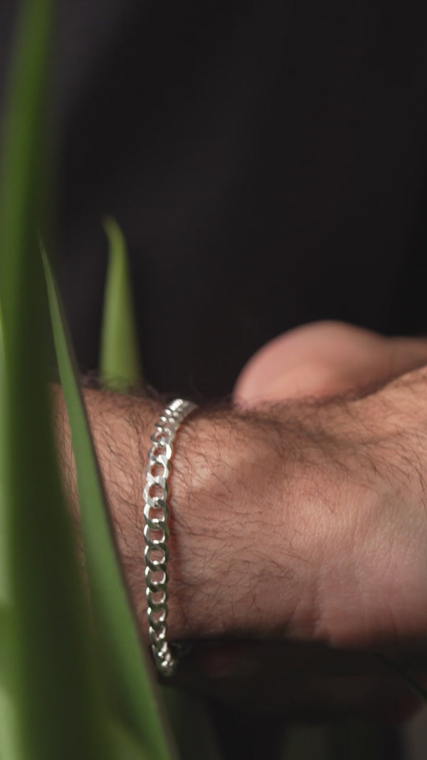 Pori Jewelers Sterling Silver Flat Cuban Chain Bracelet 8-9 Inches