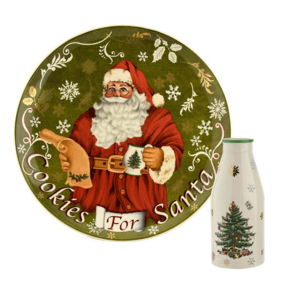 Portmeirion Christmas Tree Santa Plate & Milk Bottle Set