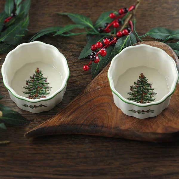 Portmeirion Christmas Tree Set Of 2 Scalloped Ramekins