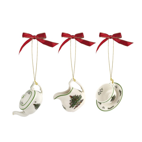 portmeirion Christmas Tree Set of 3 Tea Set Ornaments