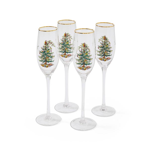 portmeirion Christmas Tree Set of 4 Champagne Flutes