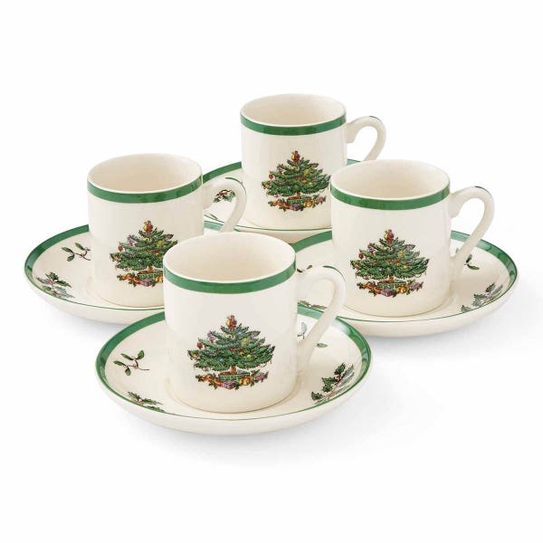 portmeirion Christmas Tree Set of 4 Espresso Cup & Saucer