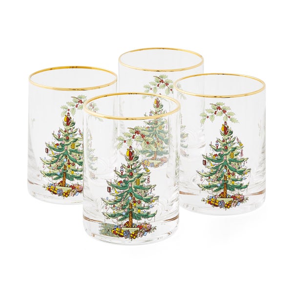 Portmeirion Christmas Tree Set Of 4 Lowball Glasses