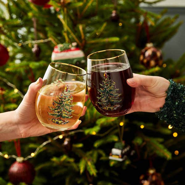 Portmeirion Christmas Tree Set Of 4 Stemless Wine Glasses