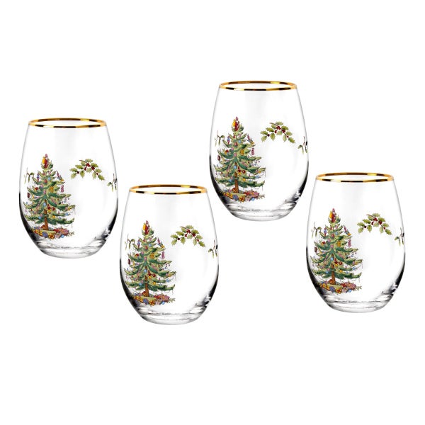 portmeirion Christmas Tree Set of 4 Stemless Wine Glasses
