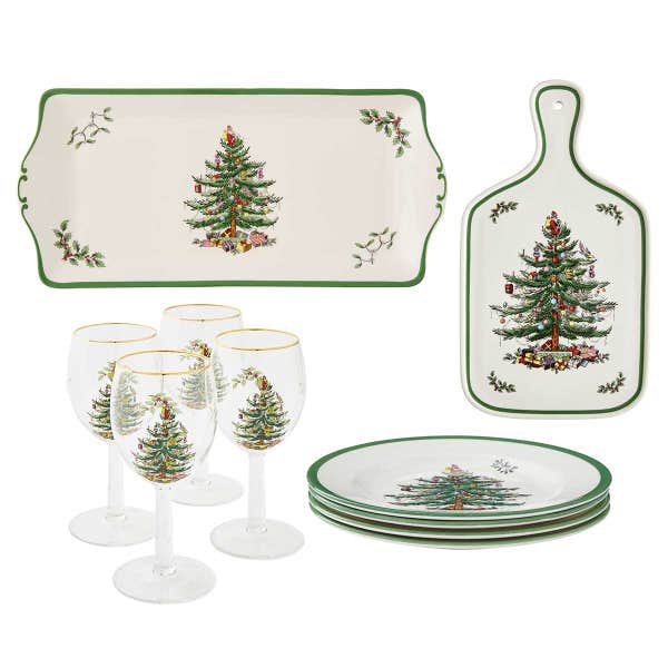 portmeirion Christmas Tree Cheese & Wine Set
