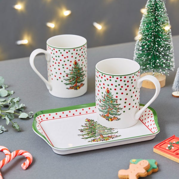 Portmeirion Christmas Tree Polka Dot Mug & Tray Set