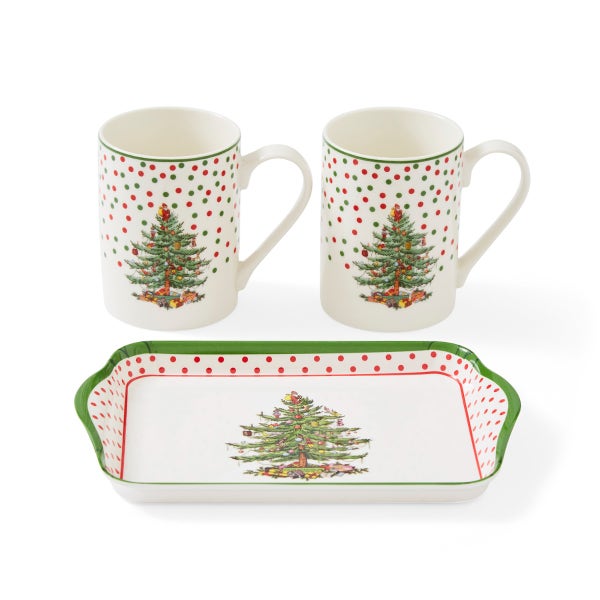 Portmeirion Christmas Tree Polka Dot Mug & Tray Set