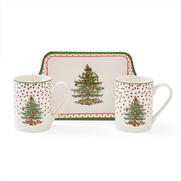 portmeirion Christmas Tree Polka Dot Mug & Tray Set