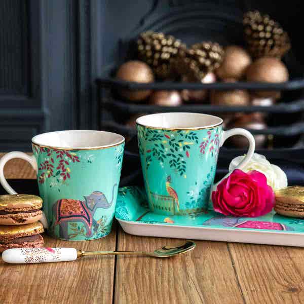 Portmeirion India Mug & Tray Set Elephant's Oasis