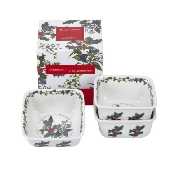 portmeirion Portmeirion The Holly and the Ivy Mini Square Dishes Set of 3