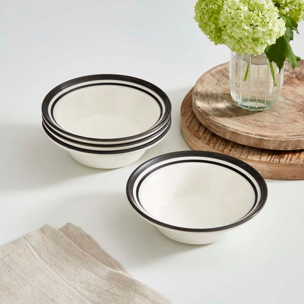 Portmeirion Potter's Stripe Set Of 4 Oatmeal Bowls Black
