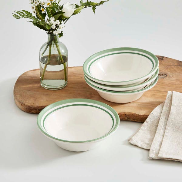 Portmeirion Potter's Stripe Set Of 4 Oatmeal Bowls Green