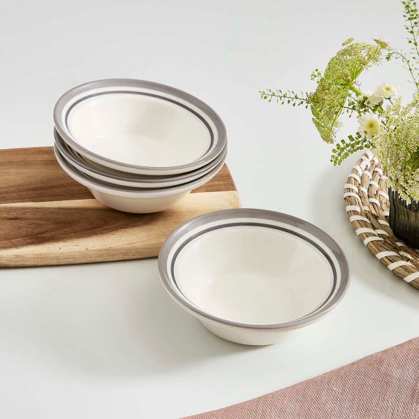 Portmeirion Potter's Stripe Set Of 4 Oatmeal Bowls Grey