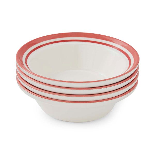 portmeirion Potter's Stripe Set of 4 Oatmeal Bowls Red