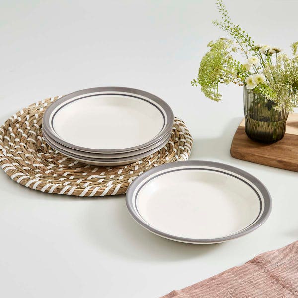 Portmeirion Potter's Stripe Set Of 4 Side Plates Grey