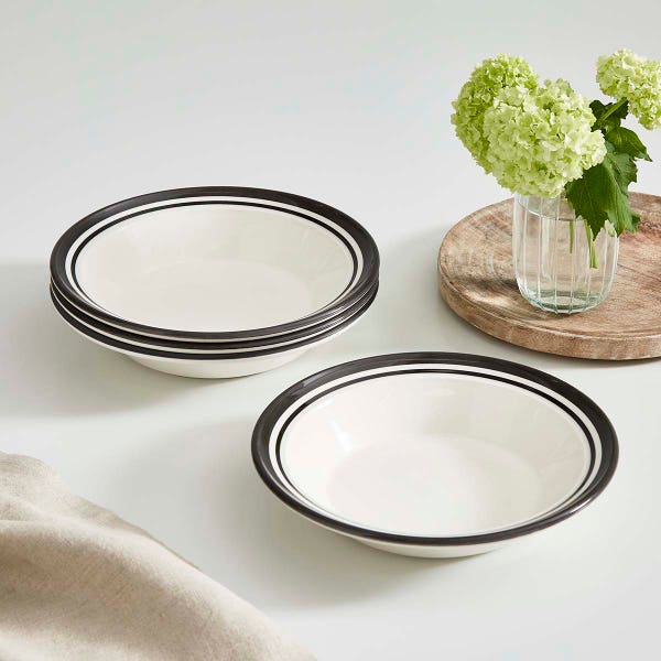 Portmeirion Potter's Stripe Set Of 4 Soup Plates Black