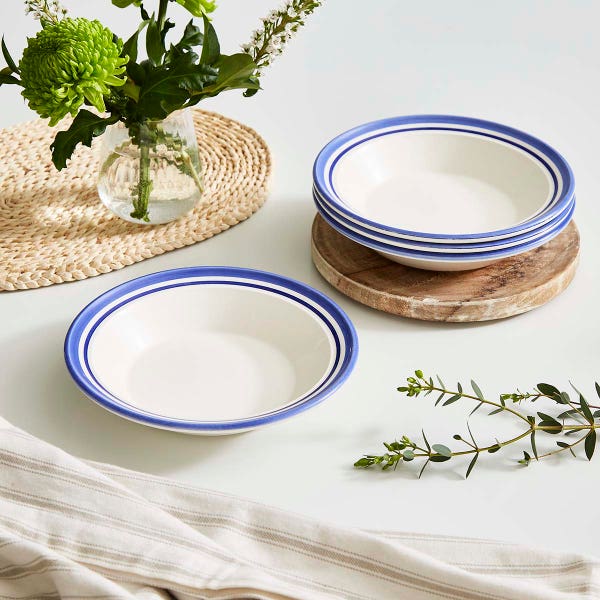 Portmeirion Potter's Stripe Set Of 4 Soup Plates Blue