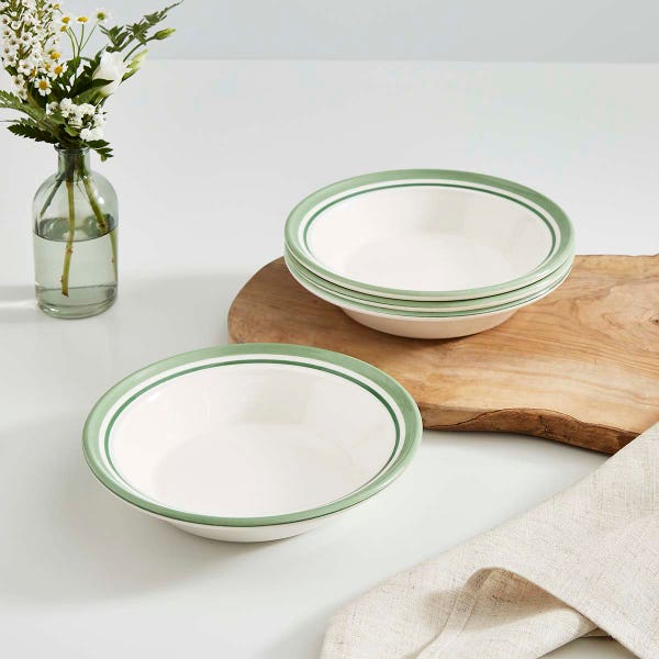 Portmeirion Potter's Stripe Set Of 4 Soup Plates Green