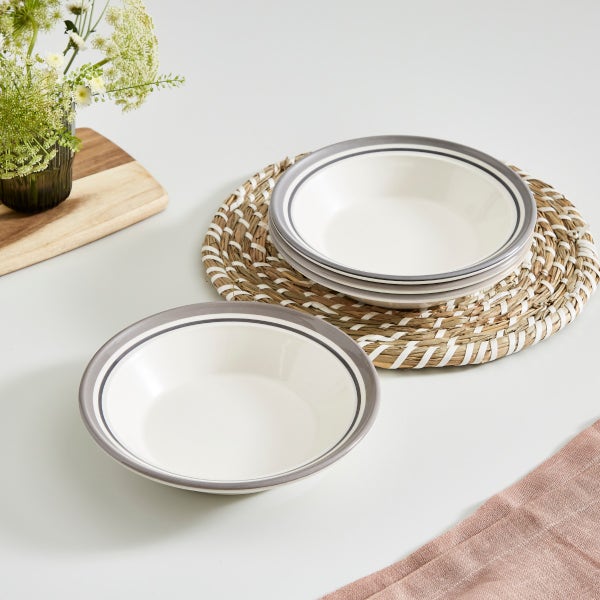 Portmeirion Potter's Stripe Set Of 4 Soup Plates Grey