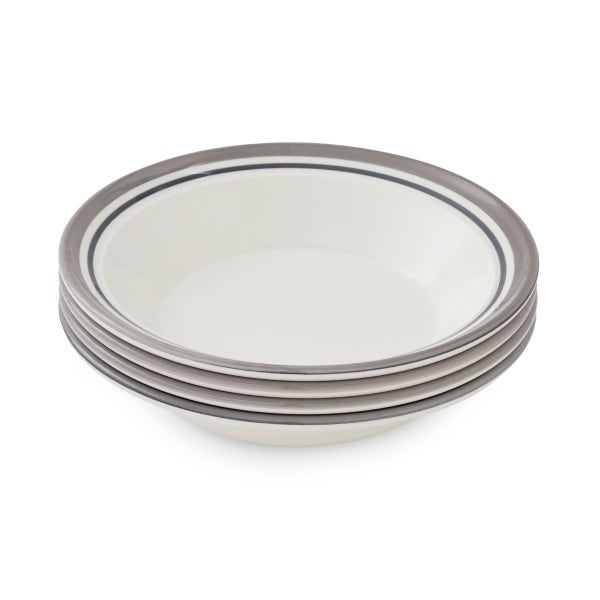 portmeirion Potter's Stripe Set of 4 Soup Plates Grey