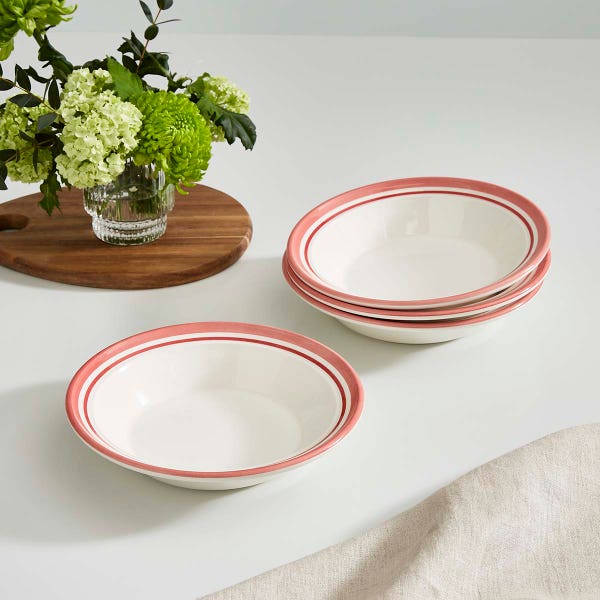 Portmeirion Potter's Stripe Set Of 4 Soup Plates Red