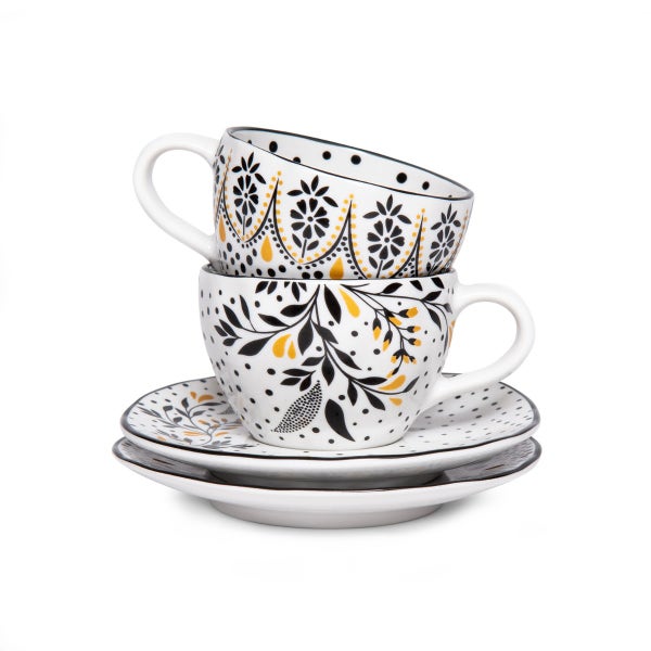 Portmeirion Sara Miller Artisanne Noir Set Of 2 Espresso Cup & Saucers