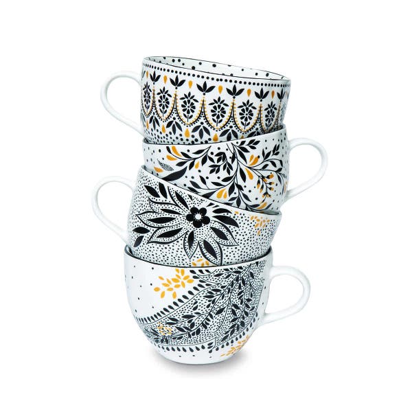 Portmeirion Sara Miller Artisanne Noir Set Of 4 Mugs