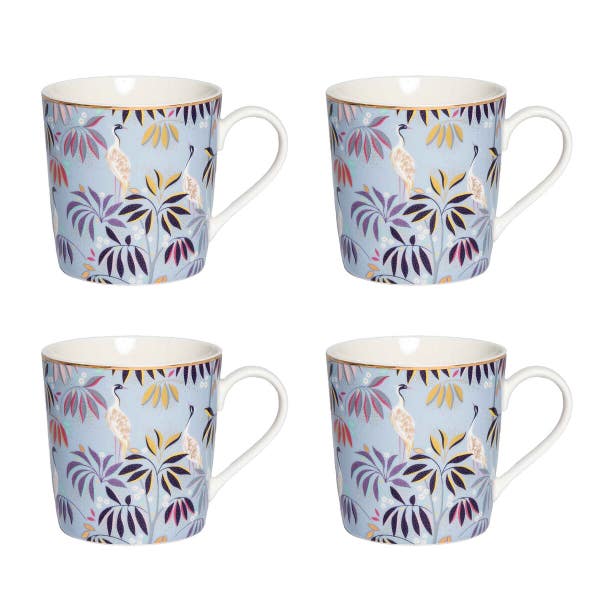 portmeirion Sara Miller India Set of 4 Mugs Crane Garden