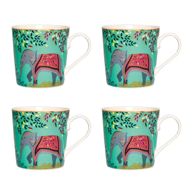 portmeirion Sara Miller India Set of 4 Mugs Elephant's Oasis