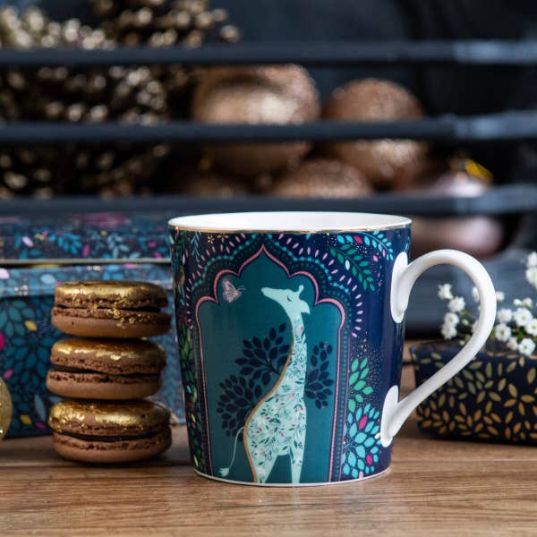 Portmeirion Sara Miller India Set Of 4 Mugs Giraffe's Courtyard