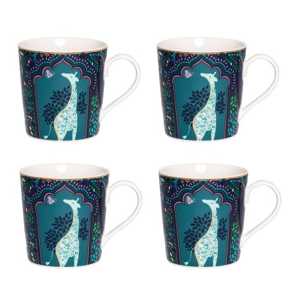 portmeirion Sara Miller India Set of 4 Mugs Giraffe's Courtyard