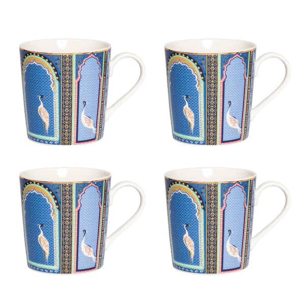 portmeirion Sara Miller India Set of 4 Mugs Lattice Windows