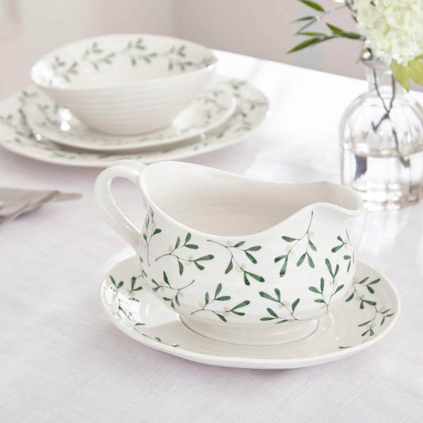 Portmeirion Sophie Conran Mistletoe Sauce Boat & Stand