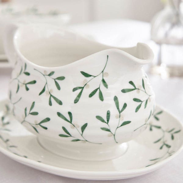 Portmeirion Sophie Conran Mistletoe Sauce Boat & Stand
