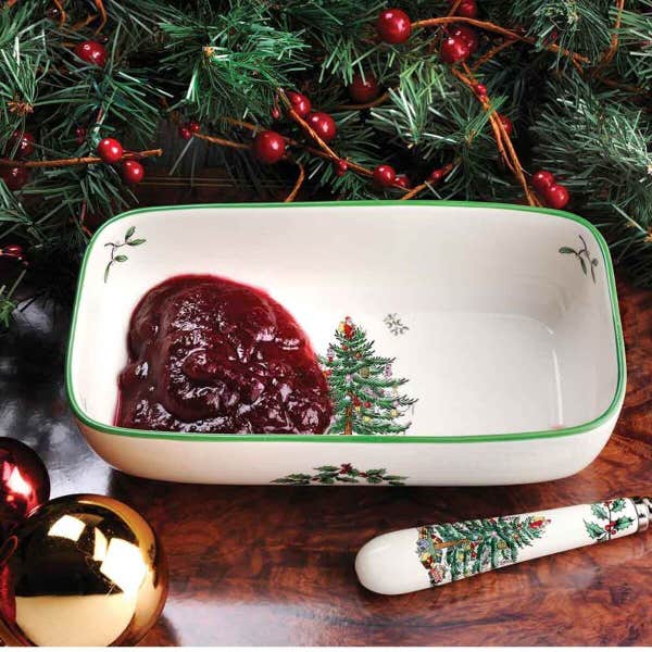 Portmeirion Spode Christmas Tree Cranberry Server With Slotted Spoon