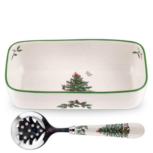 portmeirion Spode Christmas Tree Cranberry Server With Slotted Spoon