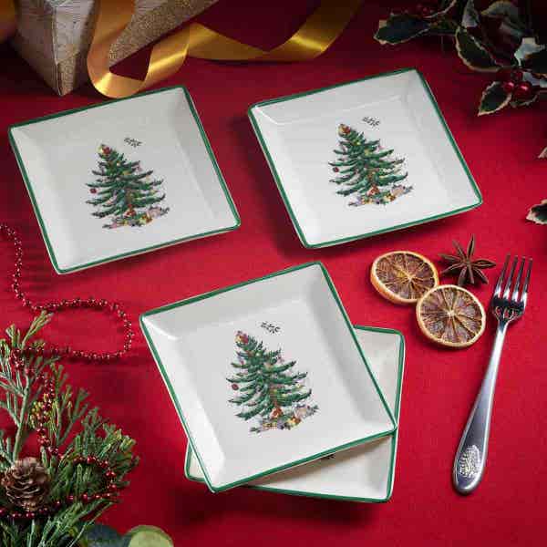 Portmeirion Spode Christmas Tree Set Of 4 Tidbit Plates