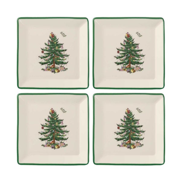portmeirion Spode Christmas Tree Set of 4 Tidbit Plates