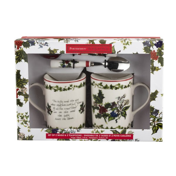 Portmeirion The Holly And The Ivy Gift Set Of 2 Mugs And Spoons