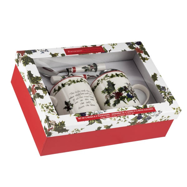 Portmeirion The Holly And The Ivy Gift Set Of 2 Mugs And Spoons