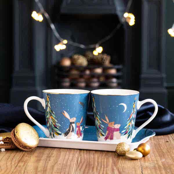 Portmeirion Woodland Tales Mug & Tray Set French Blue